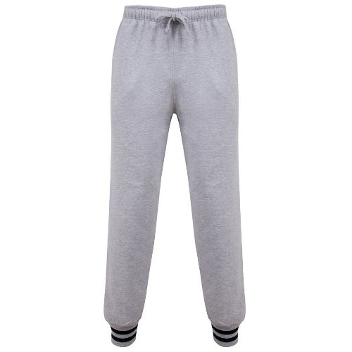 Front Row Joggers With Striped Cuffs Heather Grey/ Navy